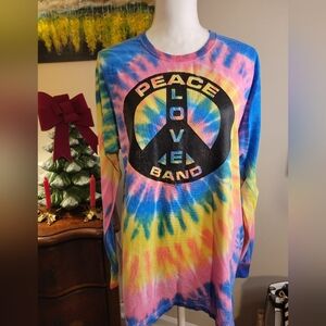 Vibrant Tie-Dye Peace Love Band Long Sleeve Shirt